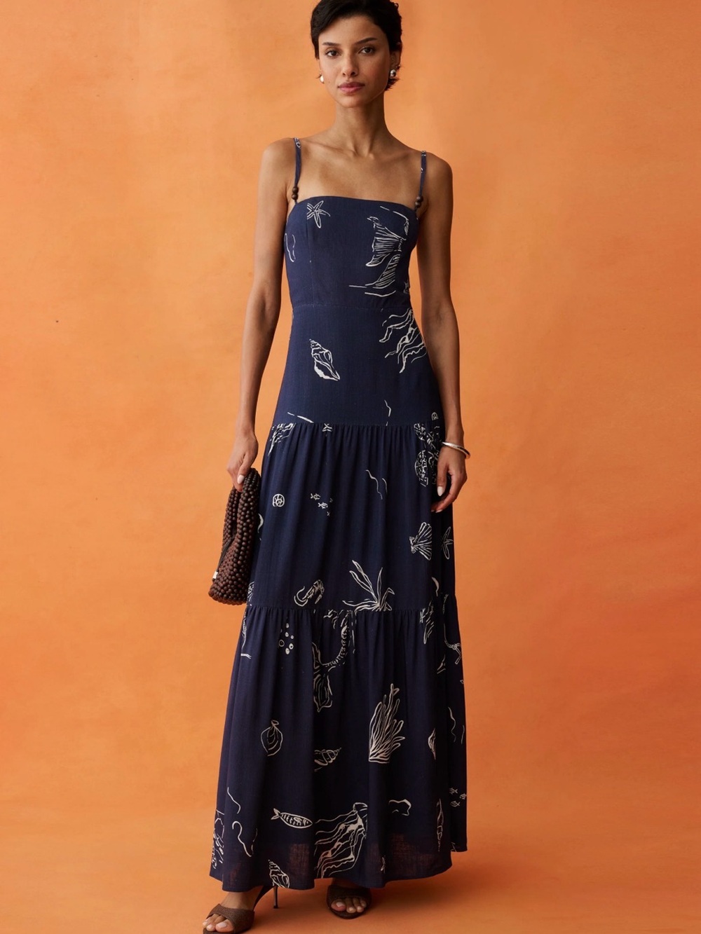 Women’s Anaya Navy White Sea Life Print Maxi Dress Size 8